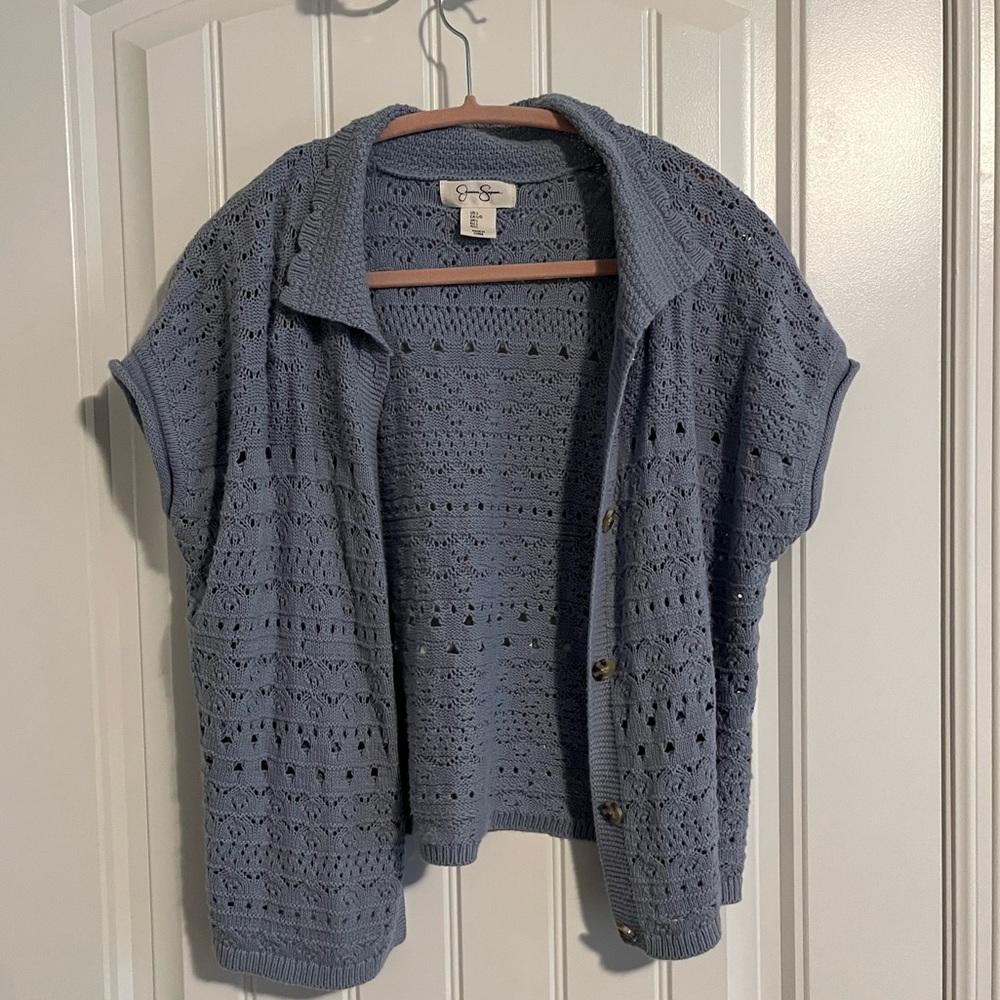 Button down light blue crochet shirt/vest